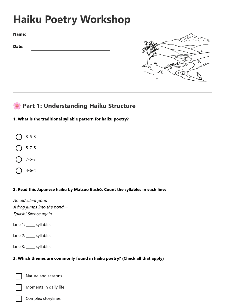 Haiku Poetry Workshop worksheet preview