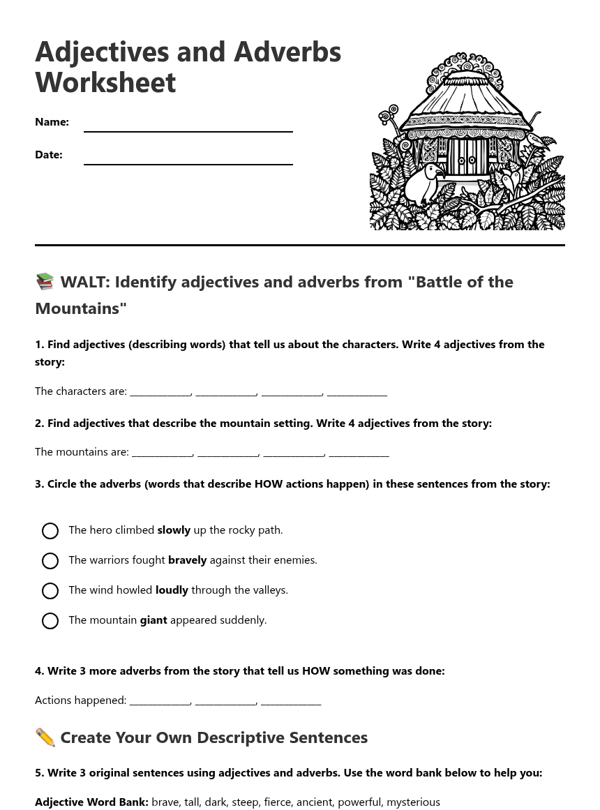 Adjectives and Adverbs Worksheet worksheet preview