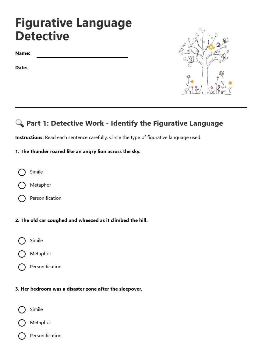 Figurative Language Detective worksheet preview