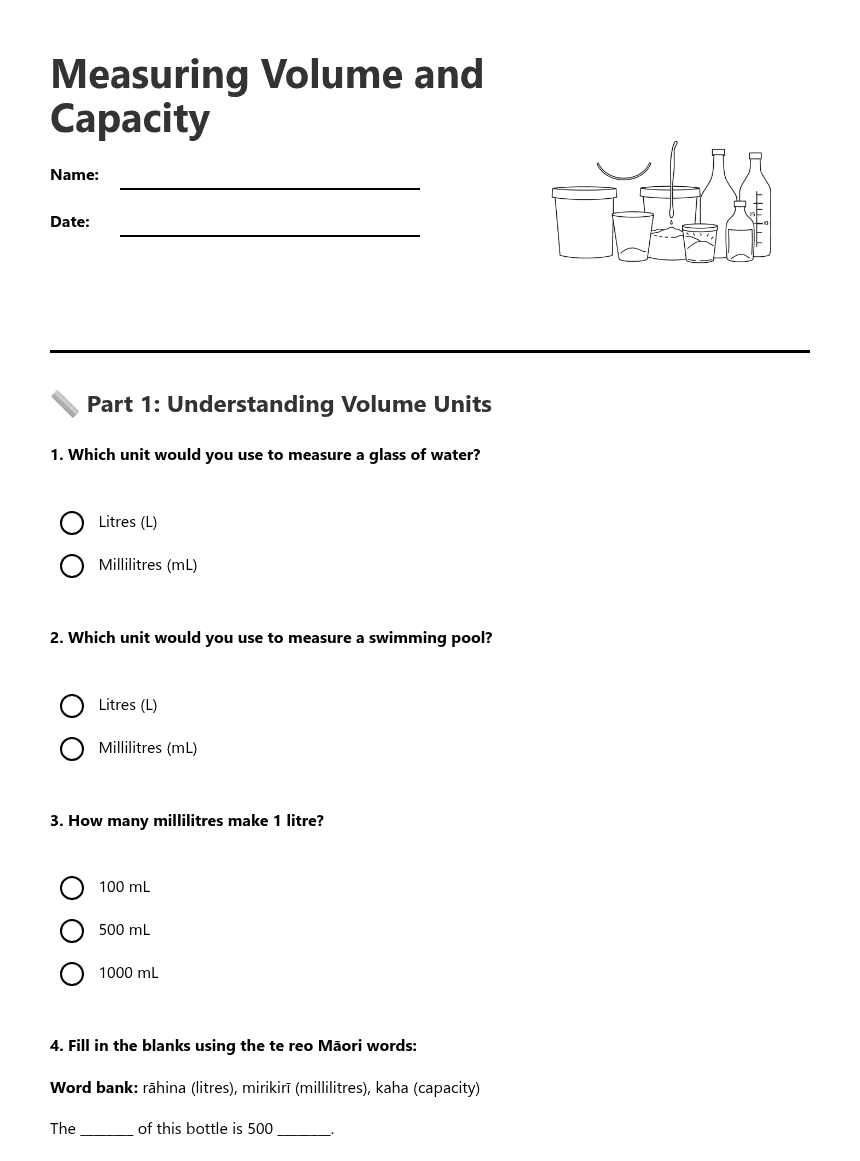 Measuring Volume and Capacity worksheet preview
