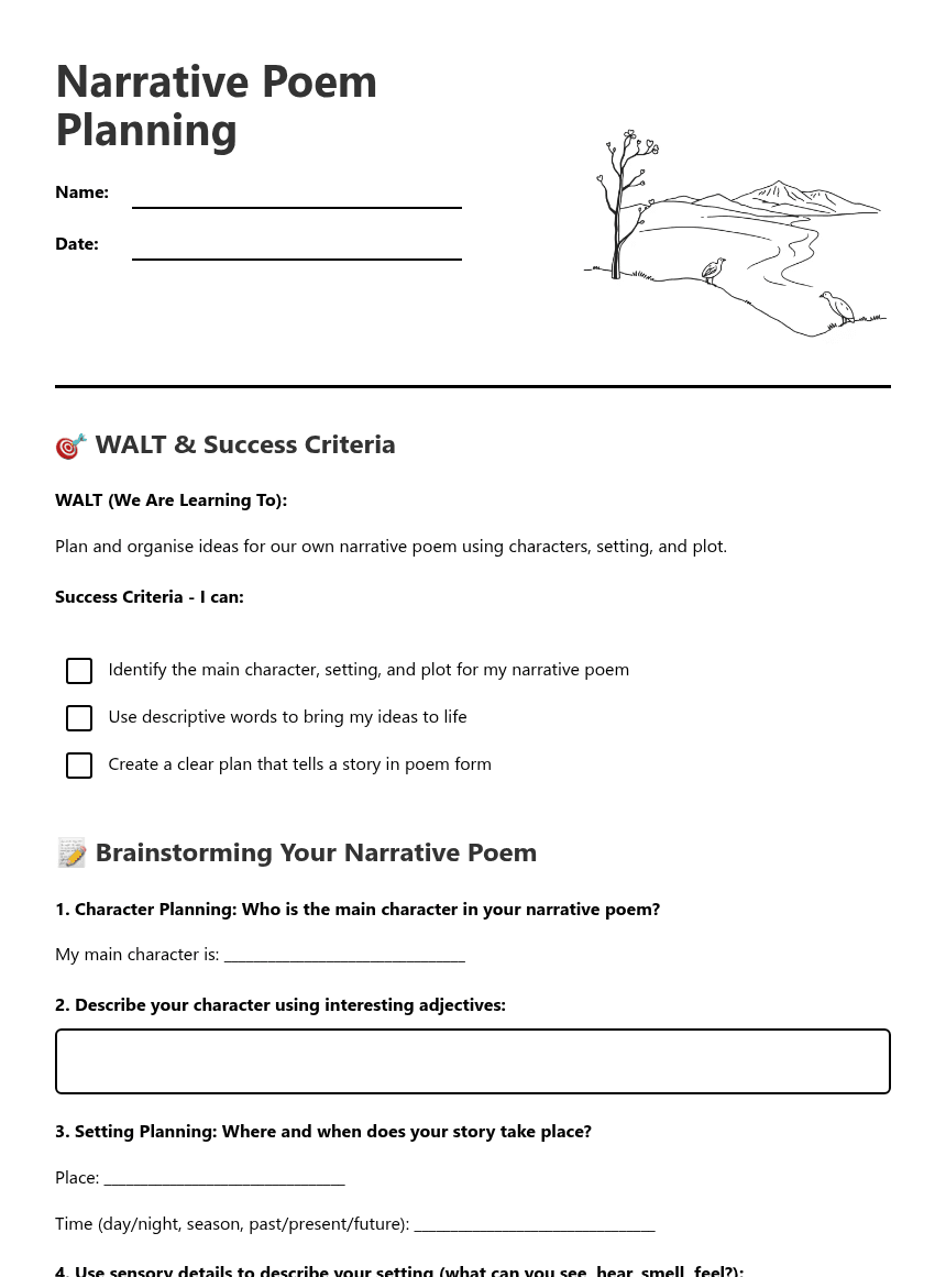 Narrative Poem Planning worksheet preview