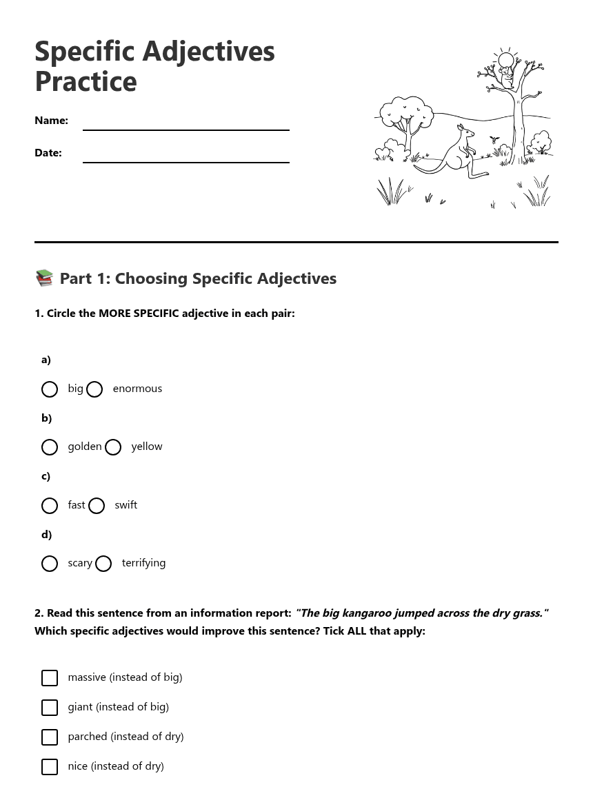 Specific Adjectives Practice worksheet preview