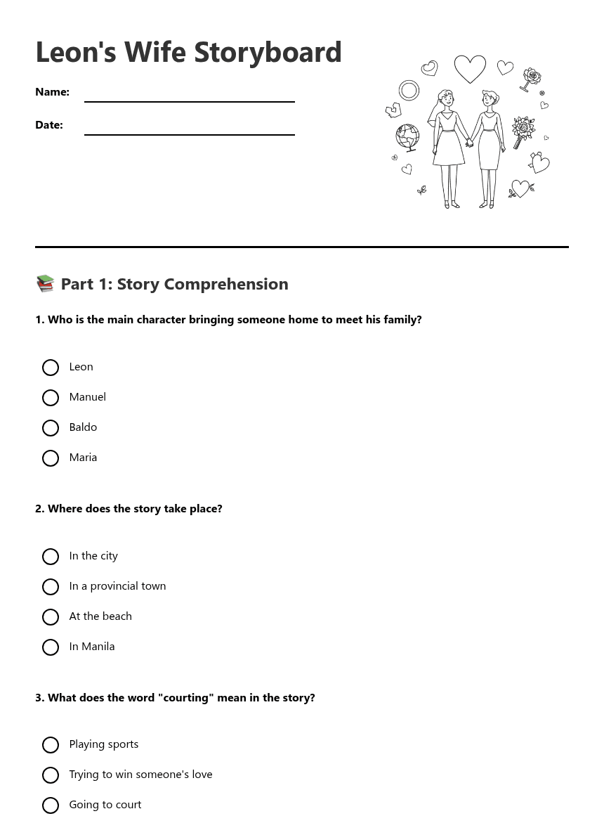 Leon's Wife Storyboard worksheet preview