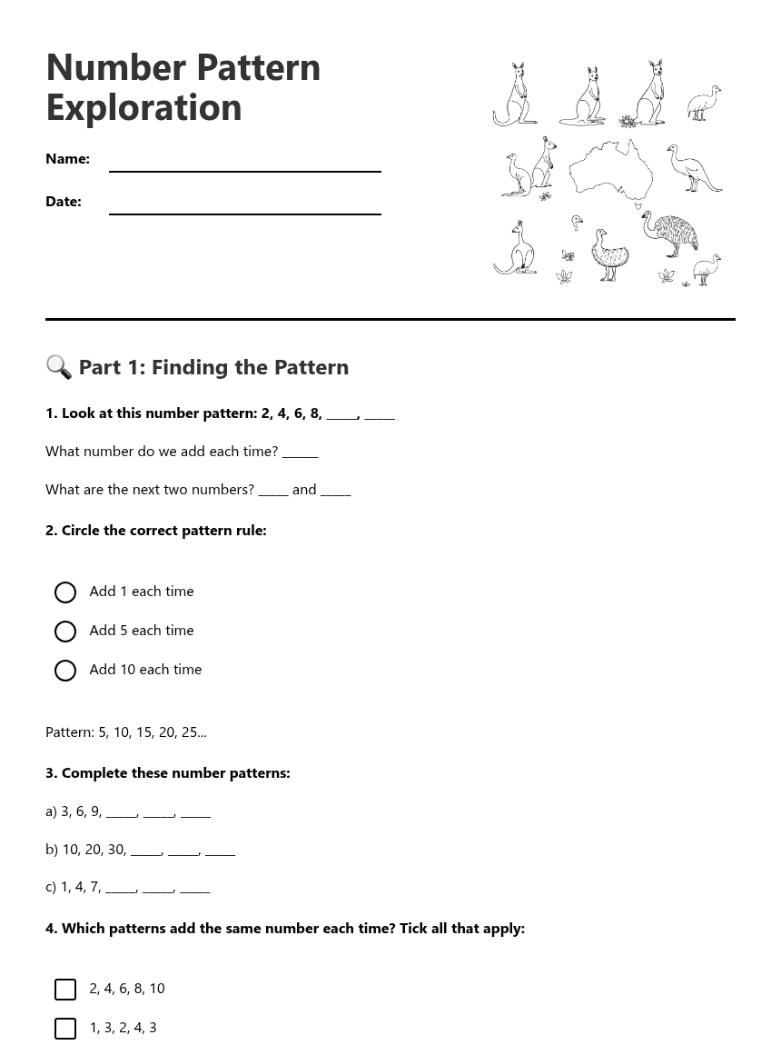 Number Pattern Exploration worksheet preview