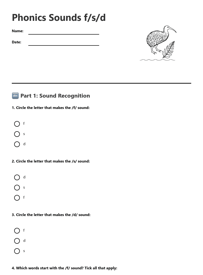Phonics Sounds f/s/d worksheet preview