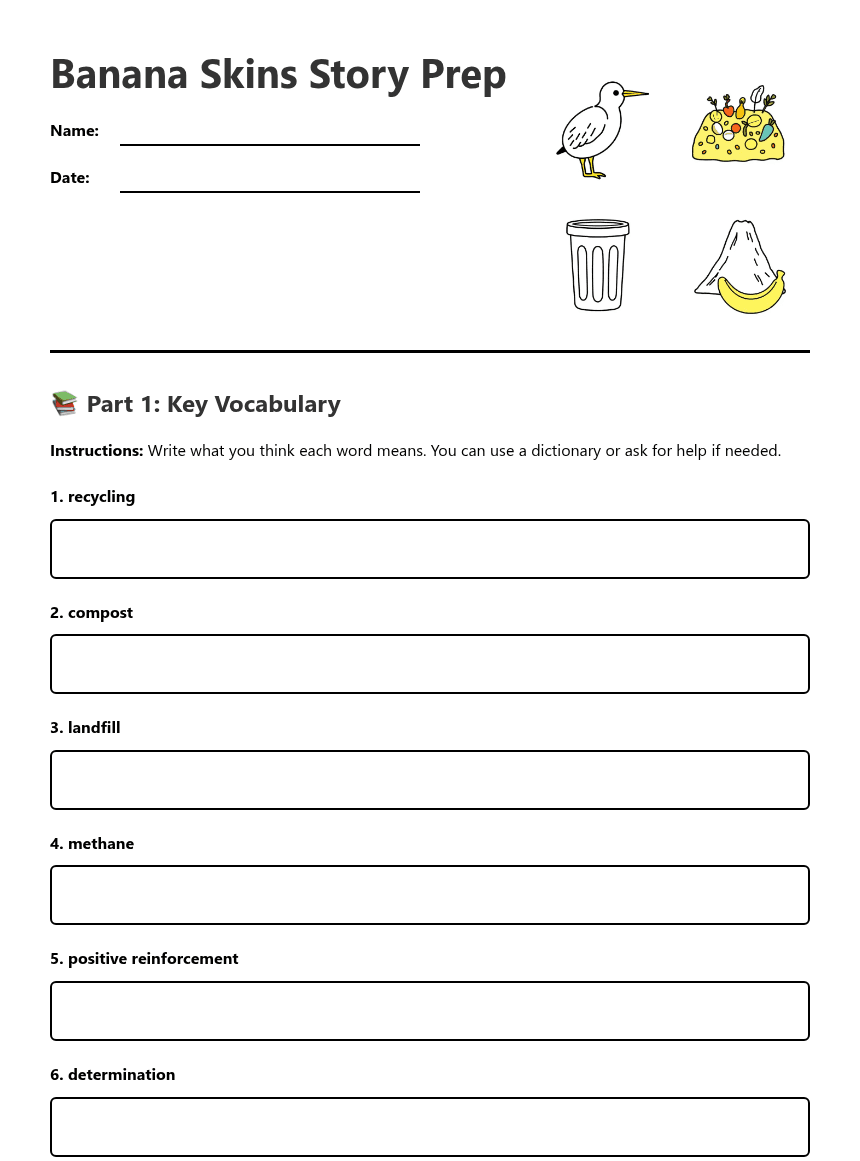 Banana Skins Story Prep worksheet preview