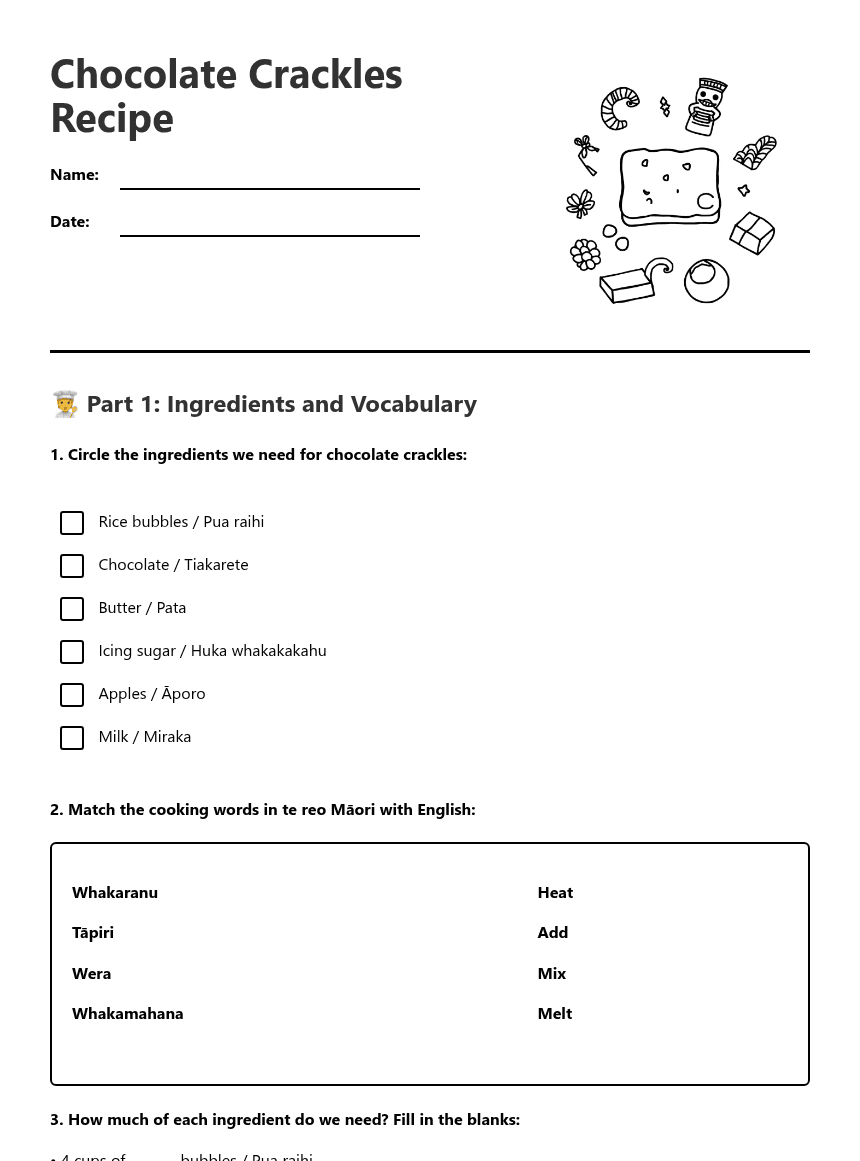 Chocolate Crackles Recipe worksheet preview