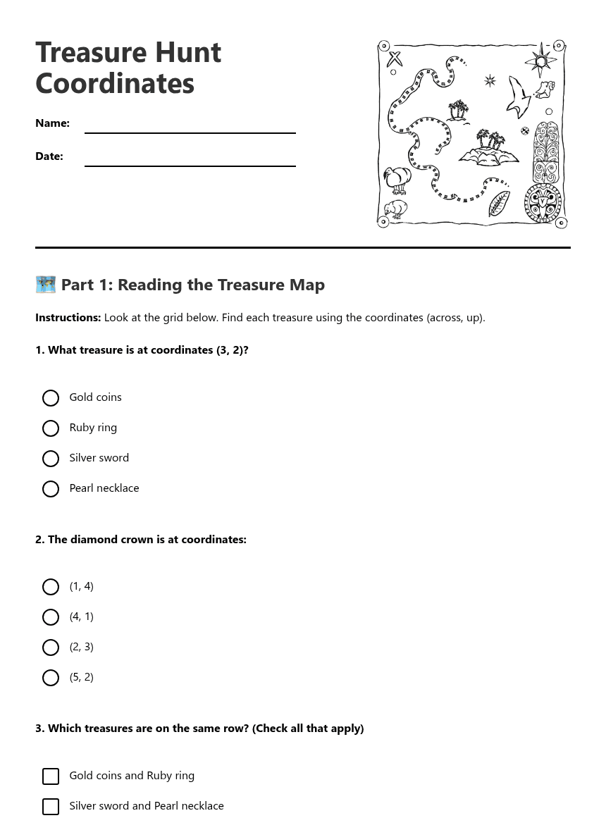 Treasure Hunt Coordinates worksheet preview