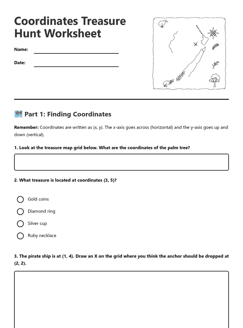 Coordinates Treasure Hunt Worksheet