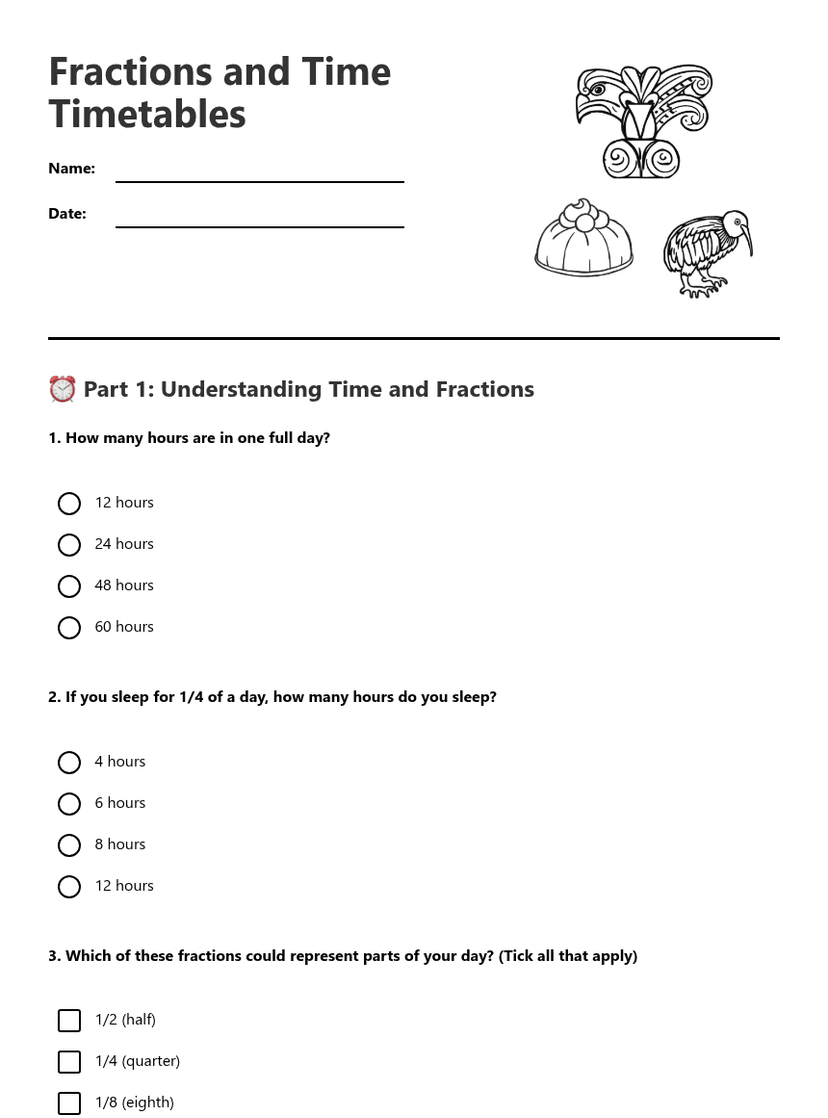 Fractions and Time Timetables