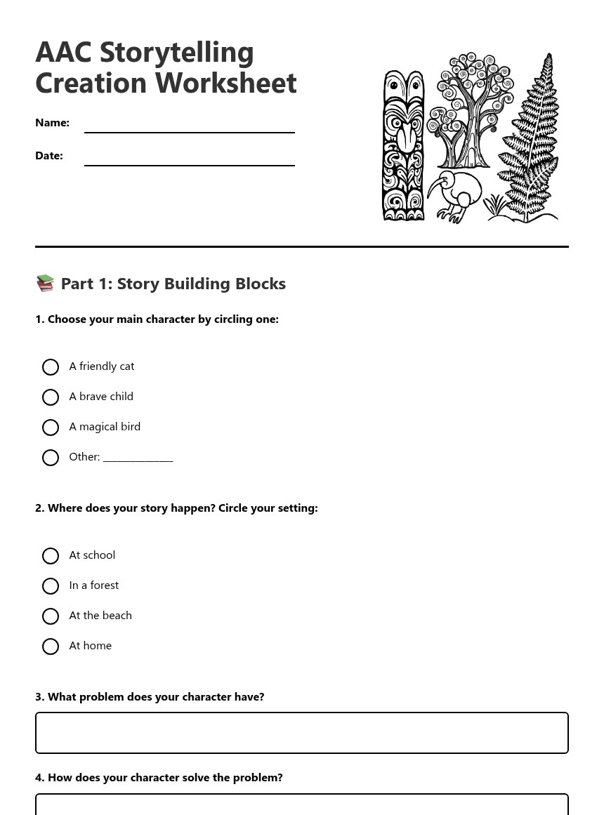AAC Storytelling Creation Worksheet worksheet preview