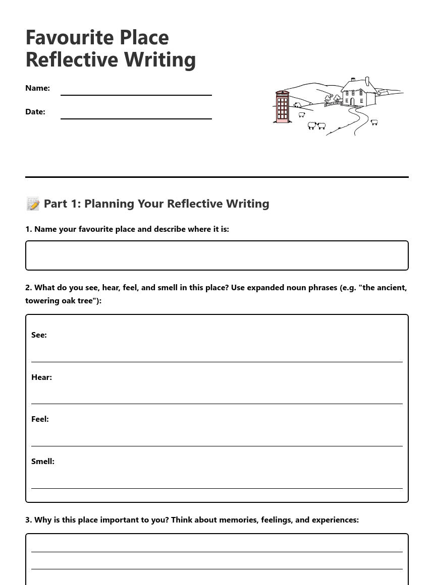 Favourite Place Reflective Writing worksheet preview