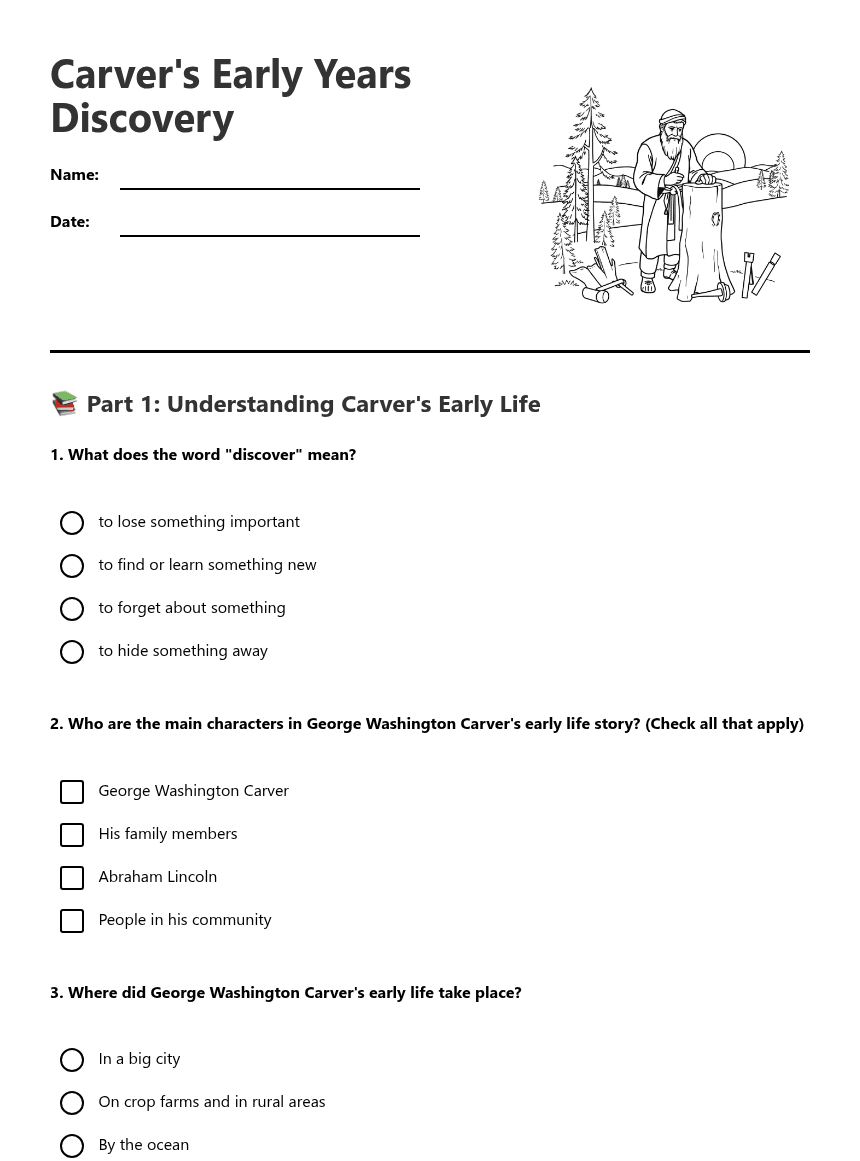 Carver's Early Years Discovery worksheet preview