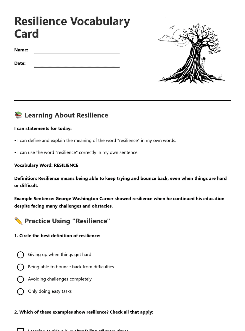 Resilience Vocabulary Card