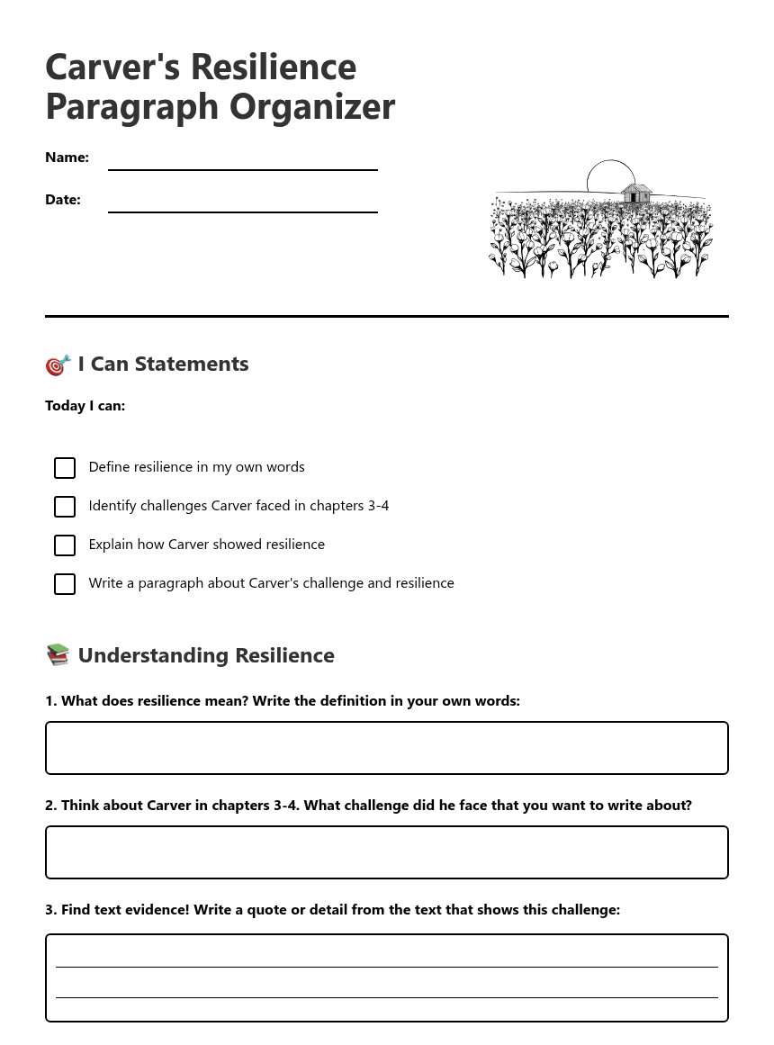 Carver's Resilience Paragraph Organizer worksheet preview