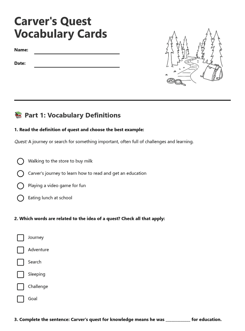 Carver's Quest Vocabulary Cards