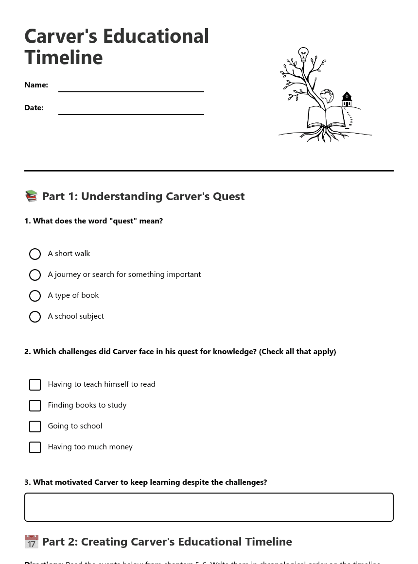 Carver's Educational Timeline worksheet preview