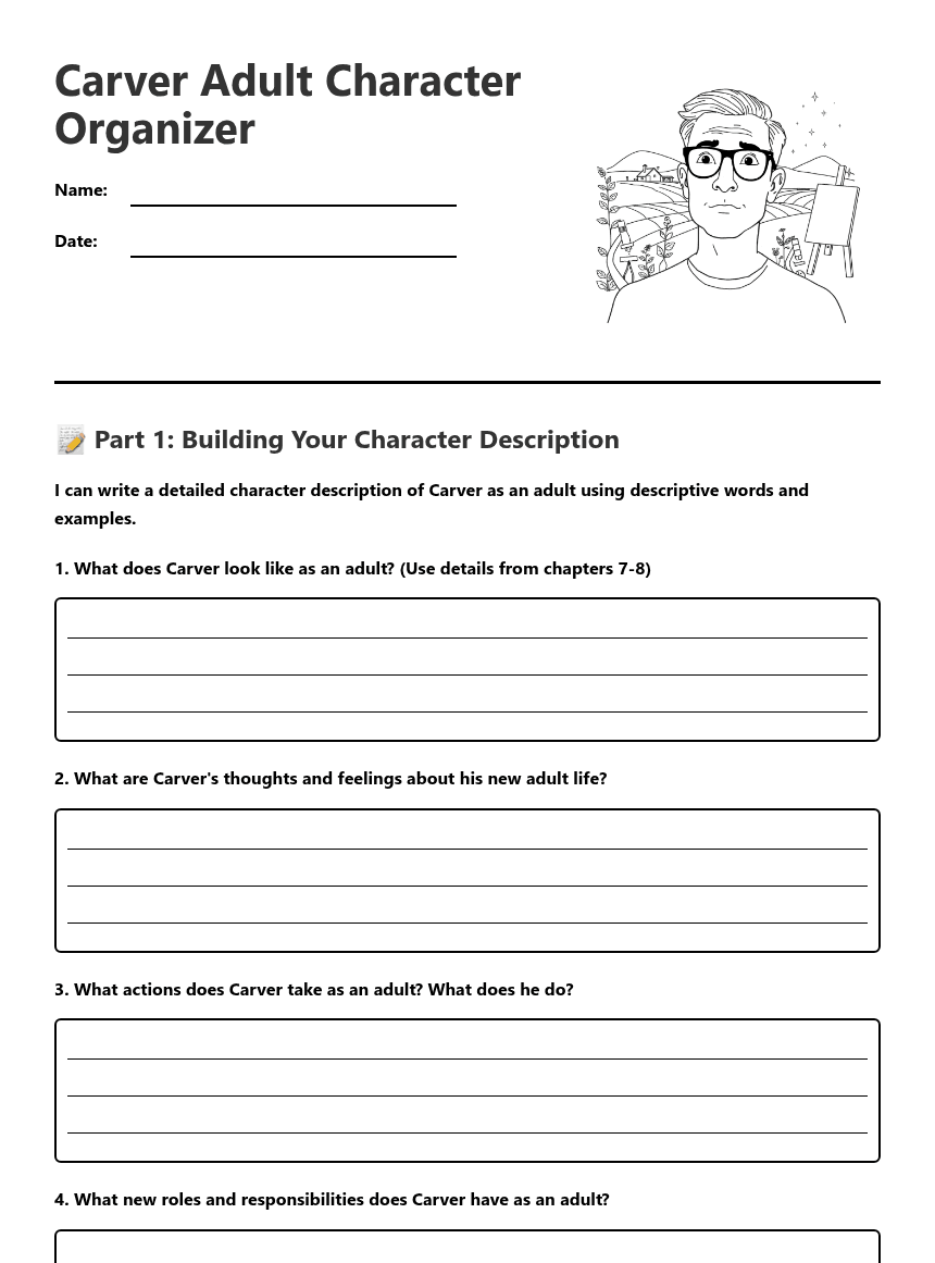 Carver Adult Character Organizer worksheet preview
