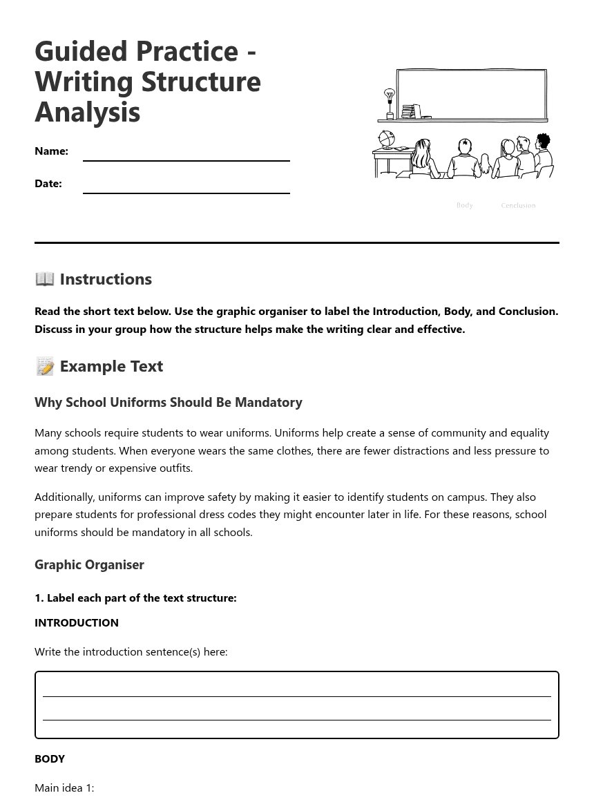 Writing Structure Analysis worksheet preview