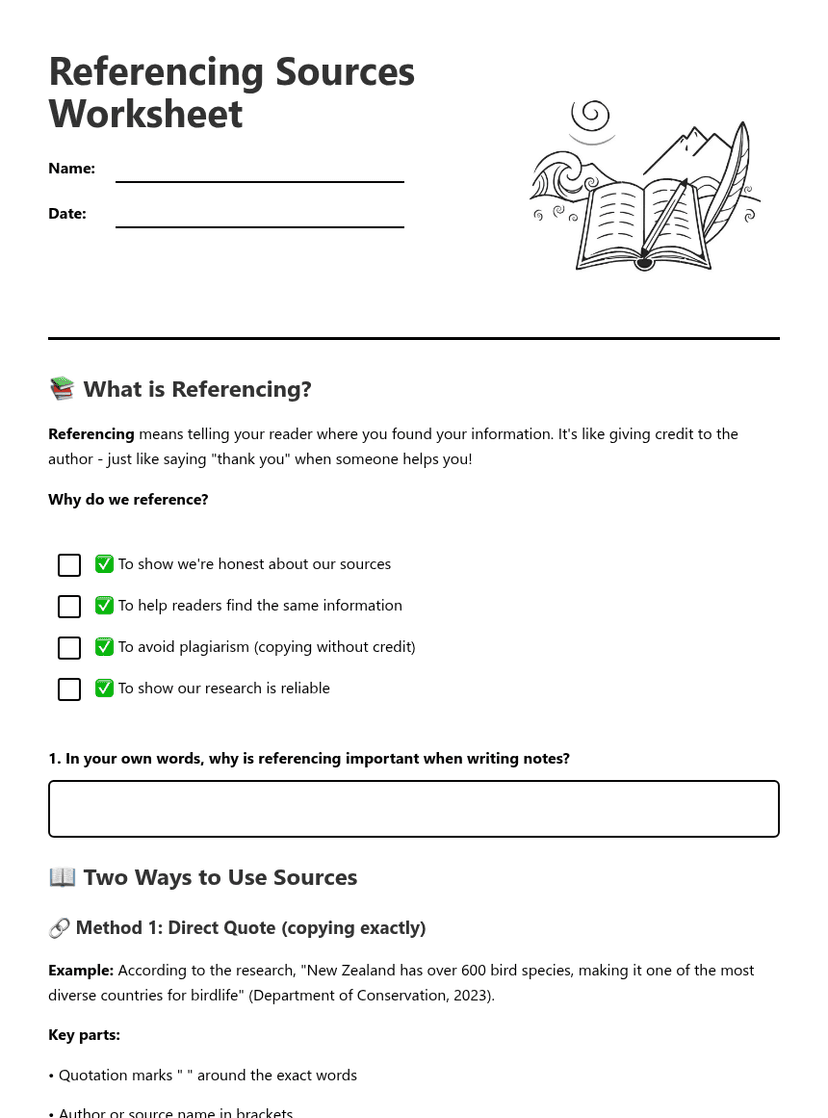 Referencing Sources Worksheet