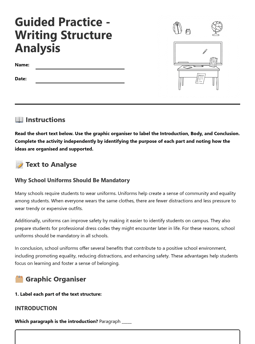 Writing Structure Analysis worksheet preview