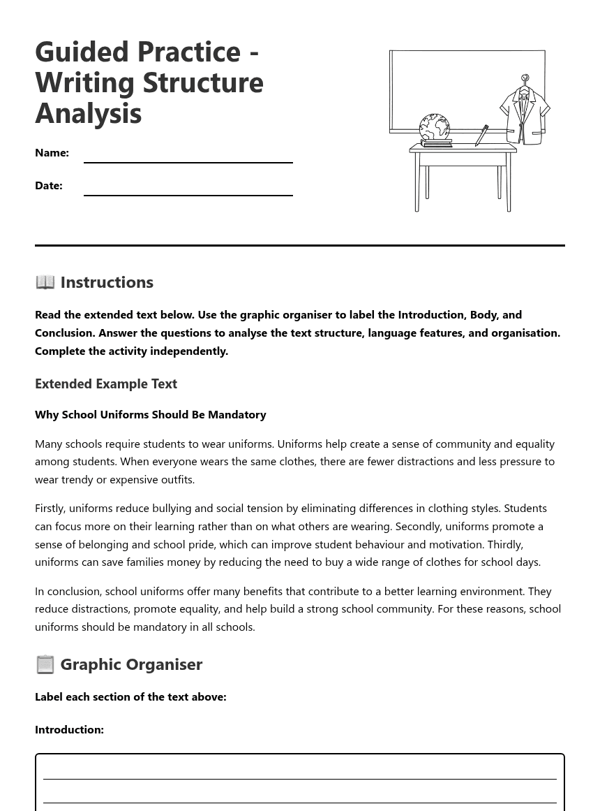 Writing Structure Analysis worksheet preview