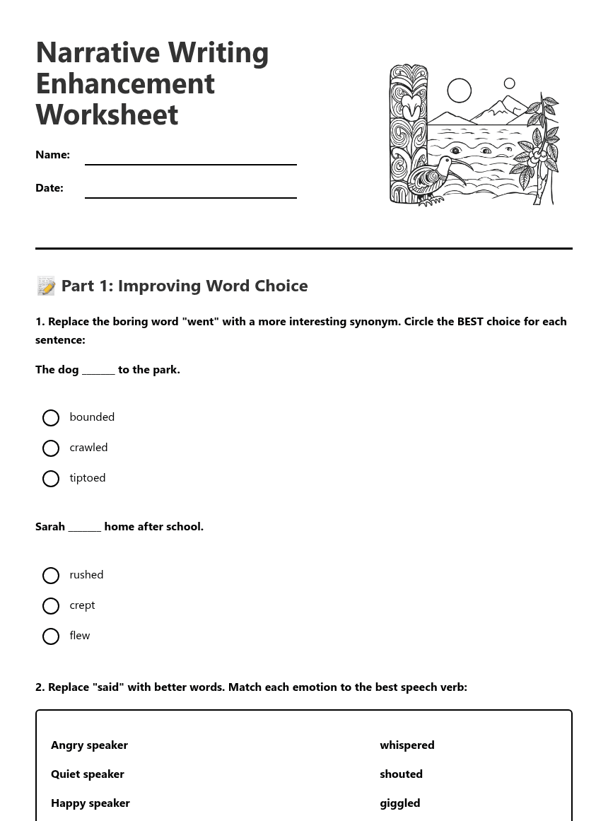 Narrative Writing Enhancement Worksheet worksheet preview