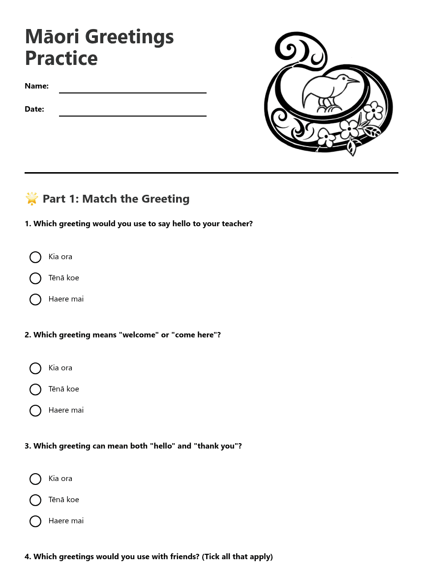 Māori Greetings Practice worksheet preview
