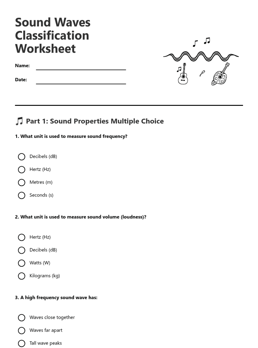 Sound Waves Classification Worksheet