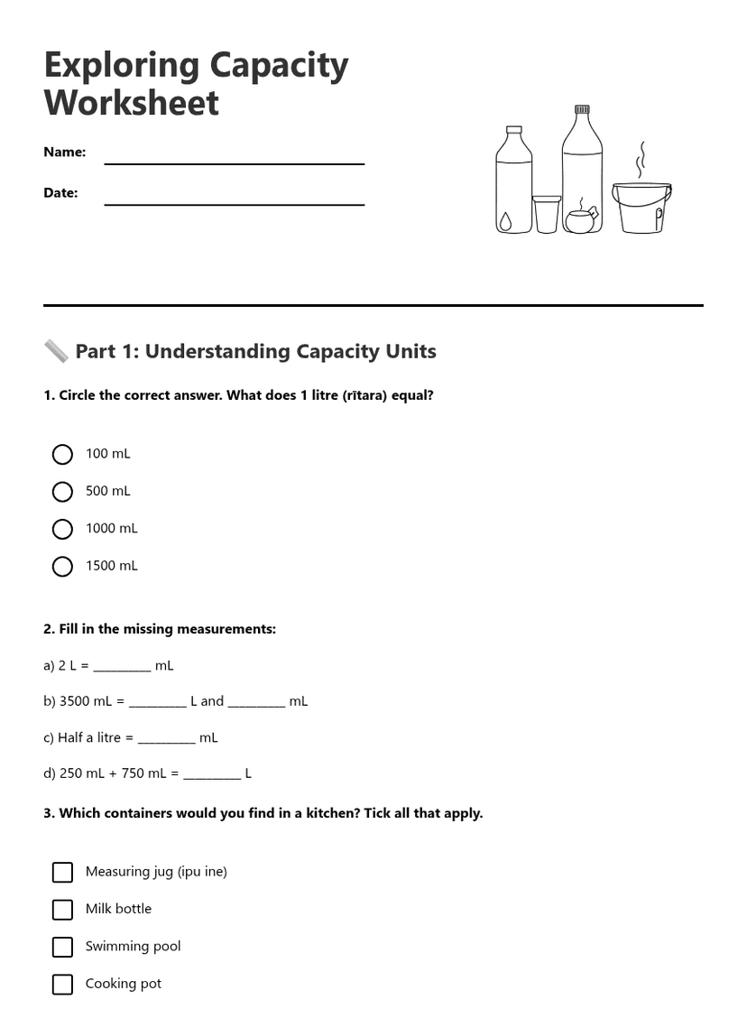 Exploring Capacity Worksheet