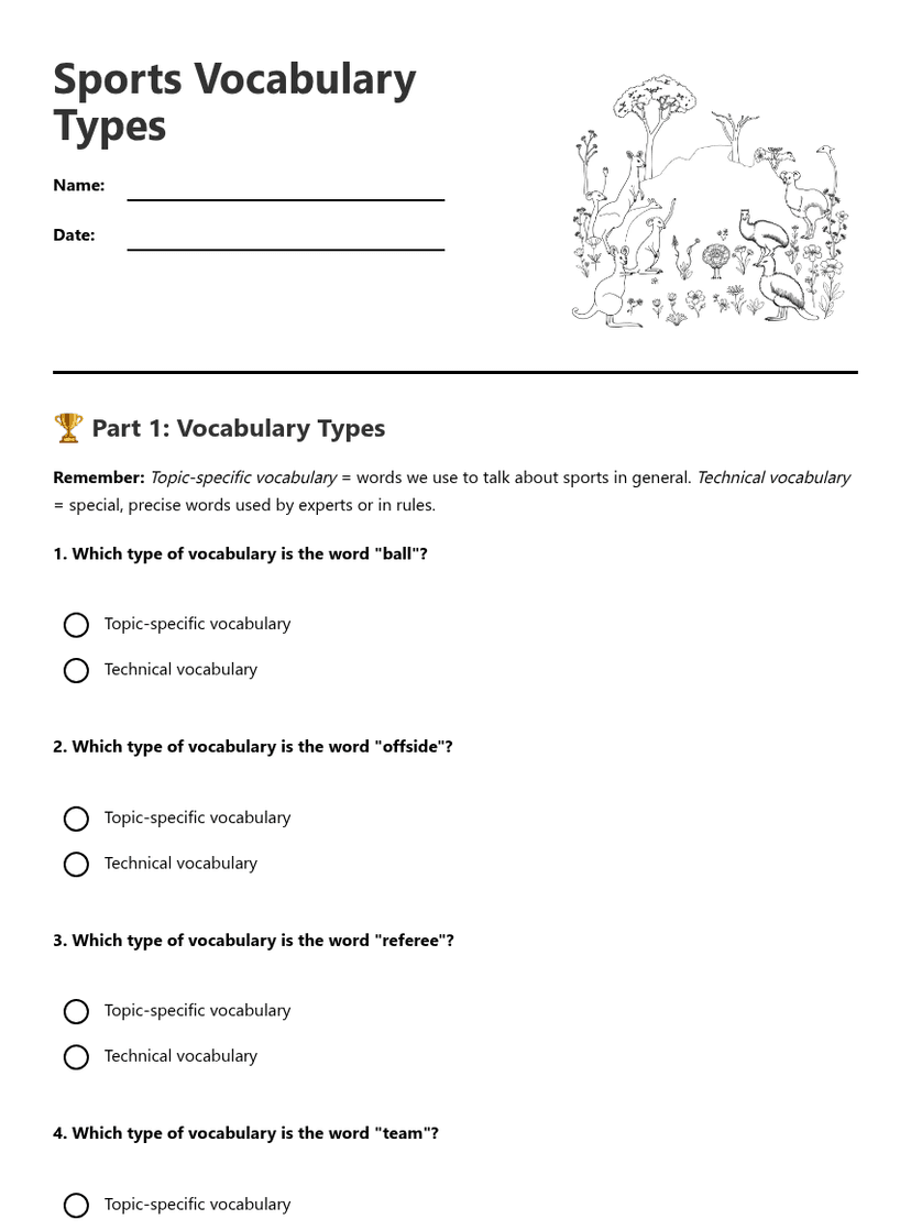 Sports Vocabulary Types
