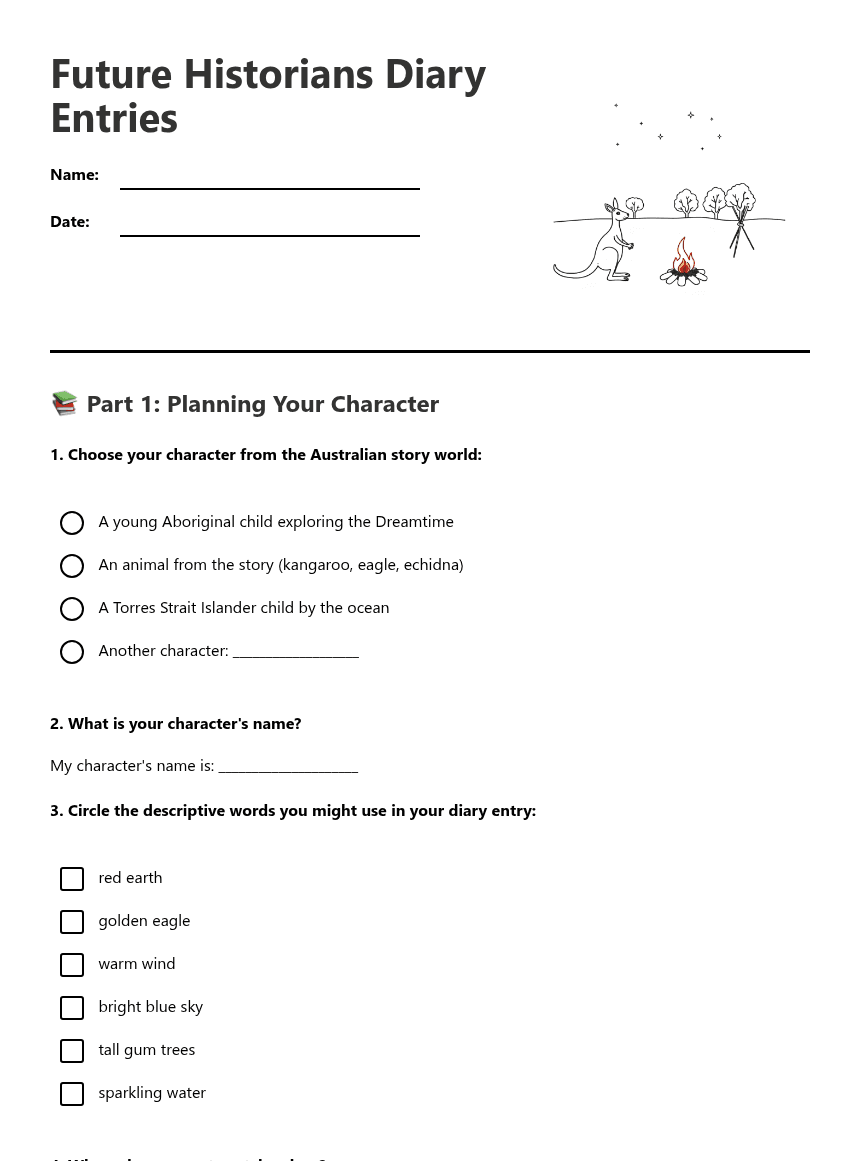 Future Historians Diary Entries worksheet preview