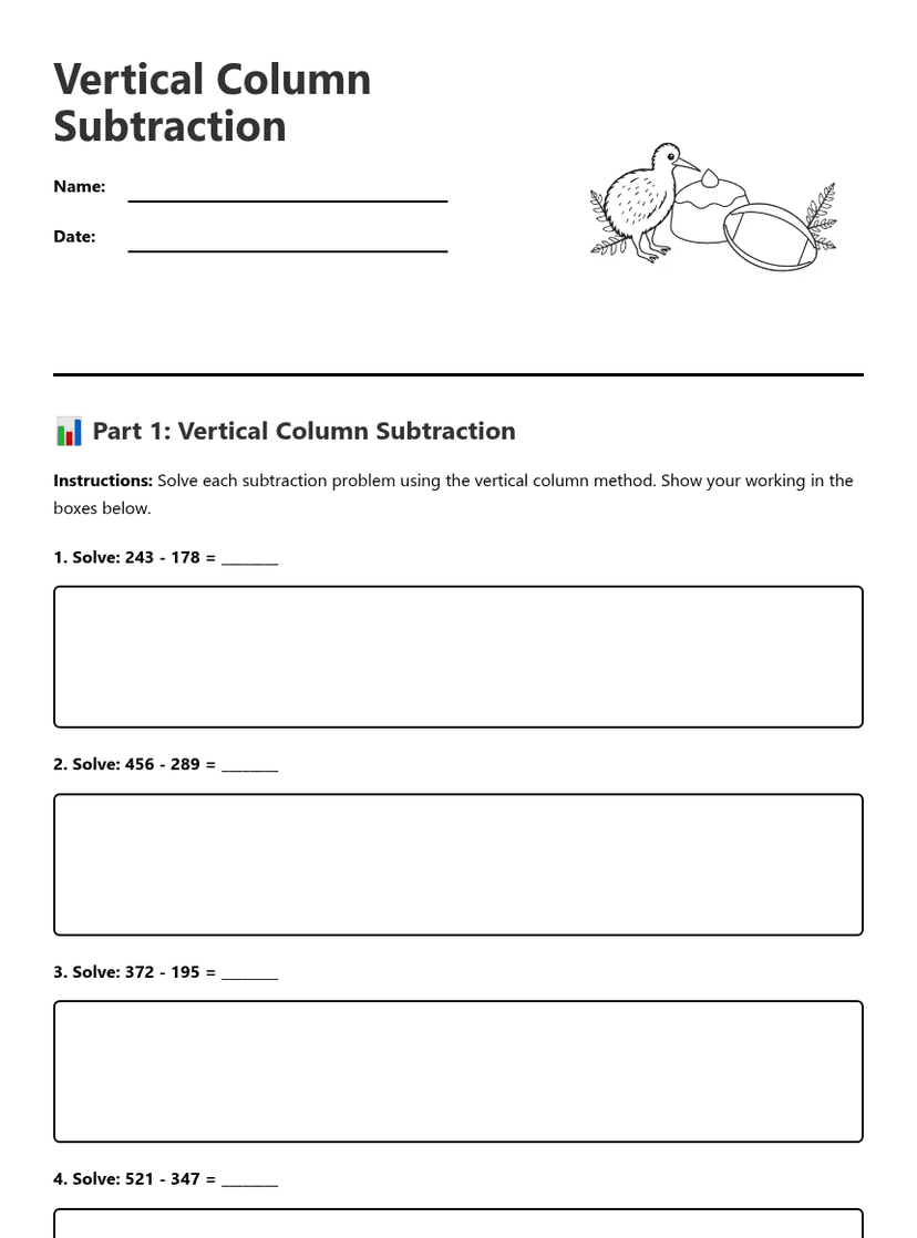 Vertical Column Subtraction