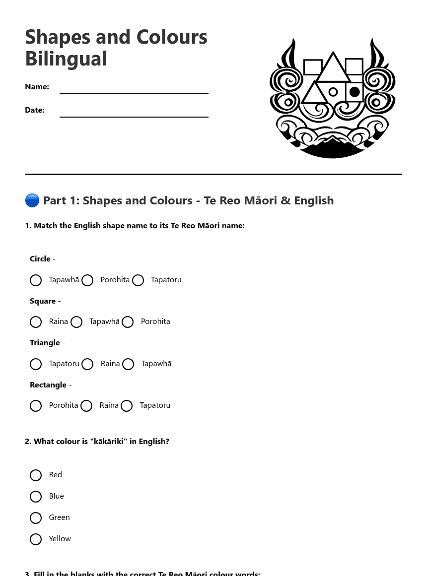 Shapes and Colours Bilingual worksheet preview
