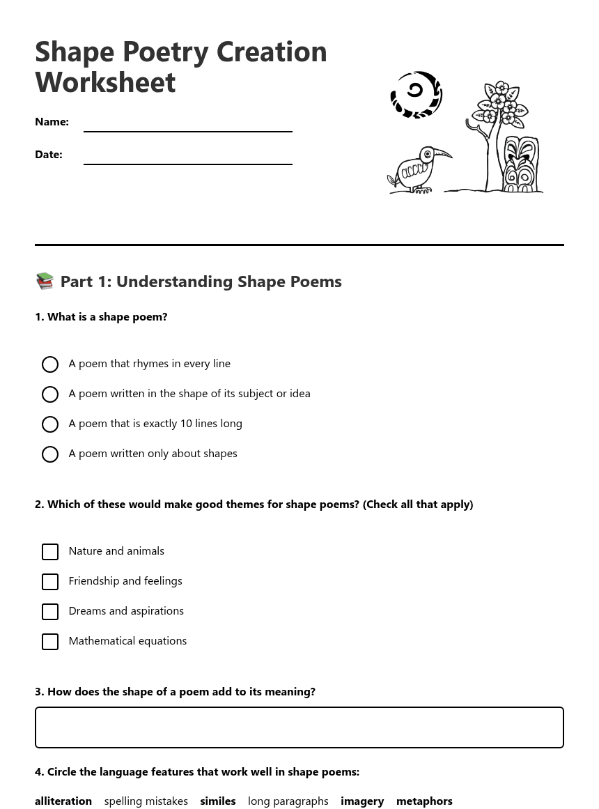 Shape Poetry Creation Worksheet worksheet preview