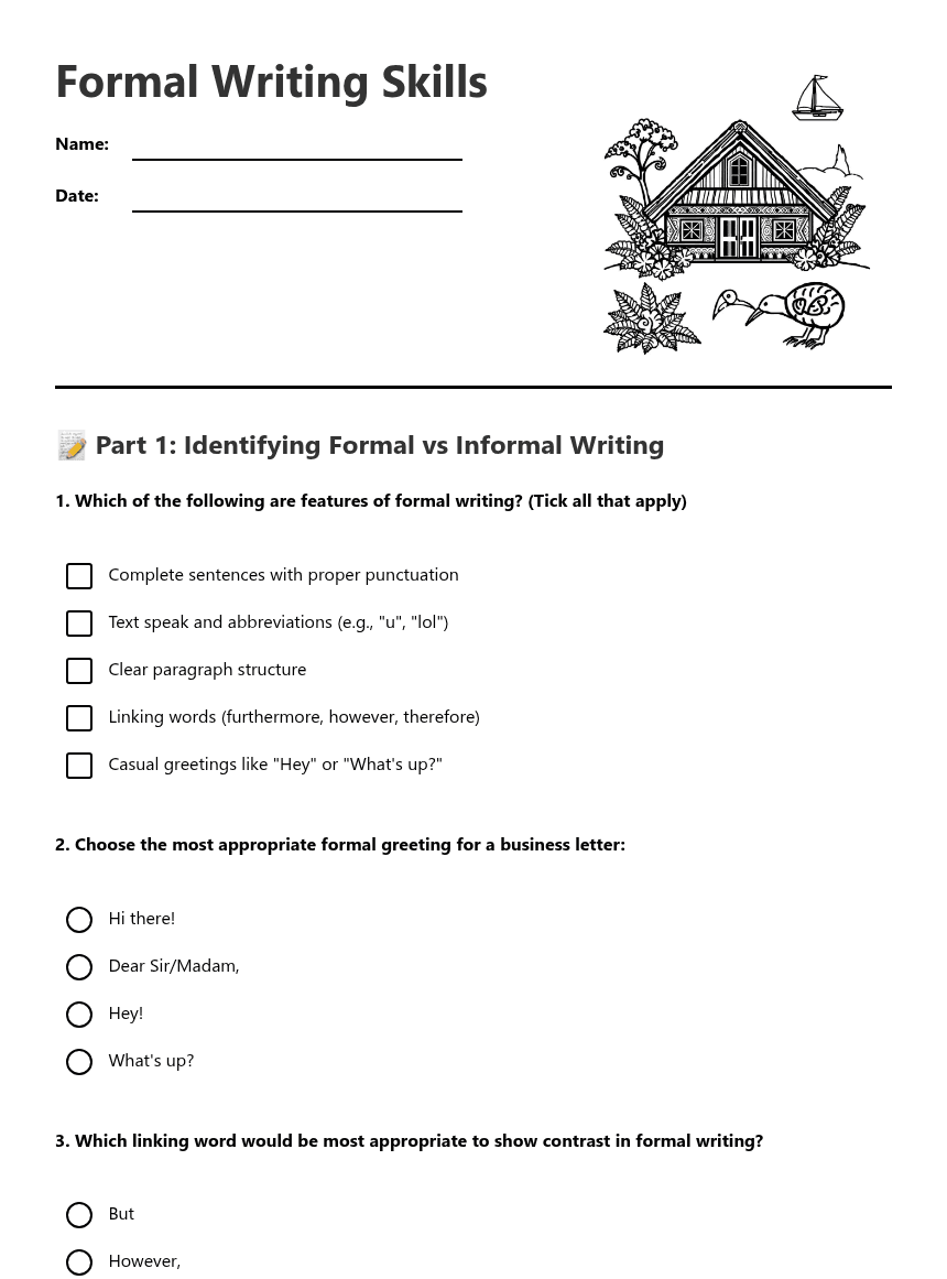 Formal Writing Skills worksheet preview