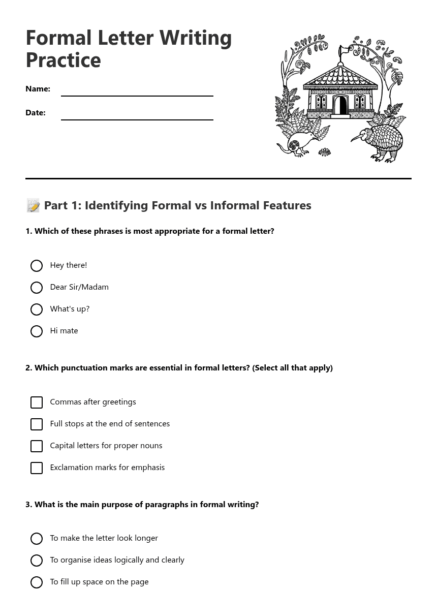 Formal Letter Writing Practice worksheet preview