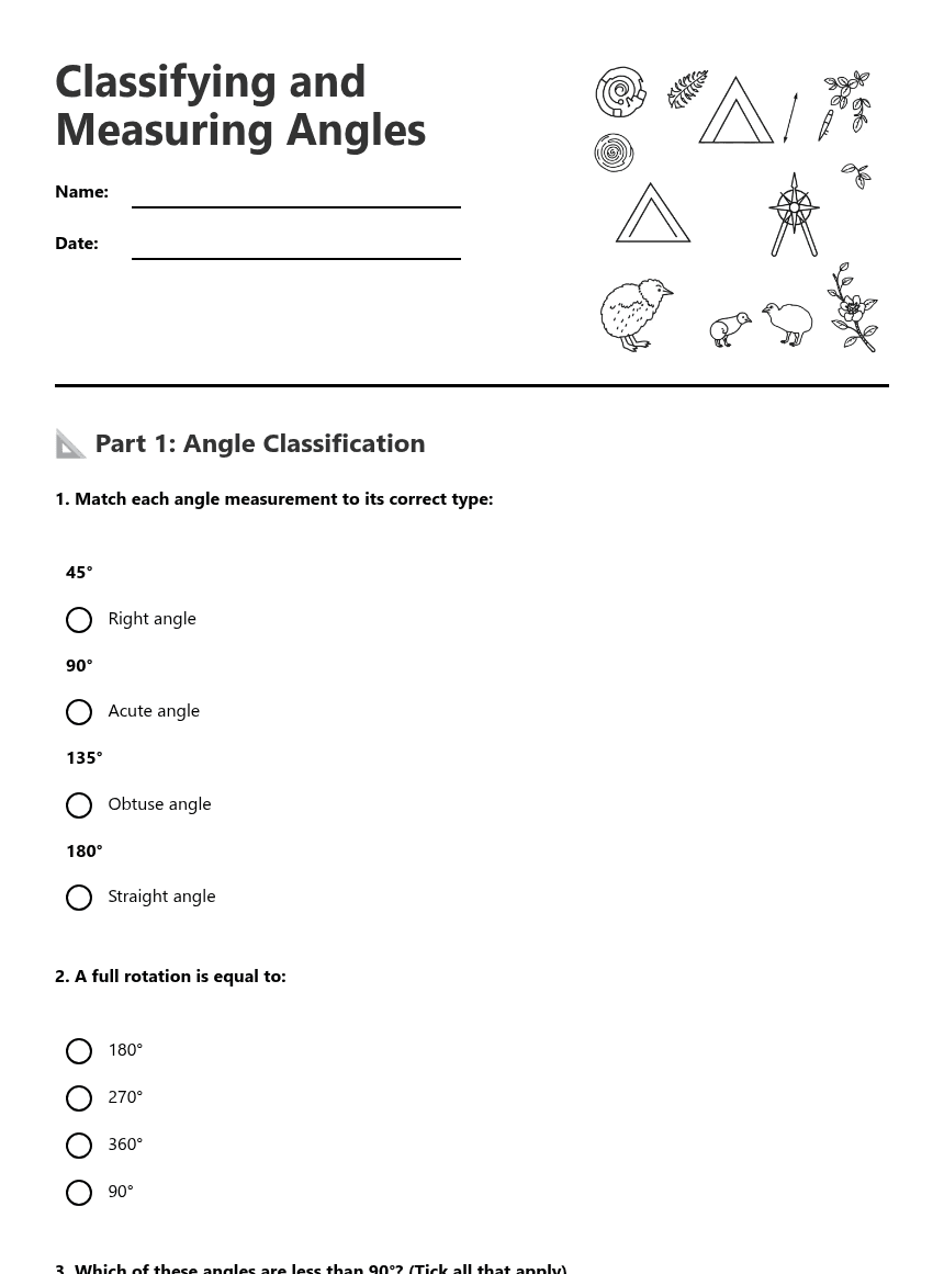 Classifying and Measuring Angles worksheet preview