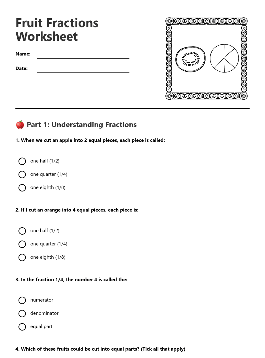 Fruit Fractions Worksheet worksheet preview