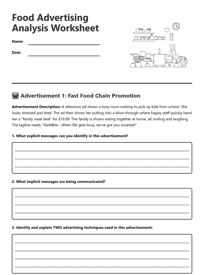 Food Advertising Analysis Worksheet