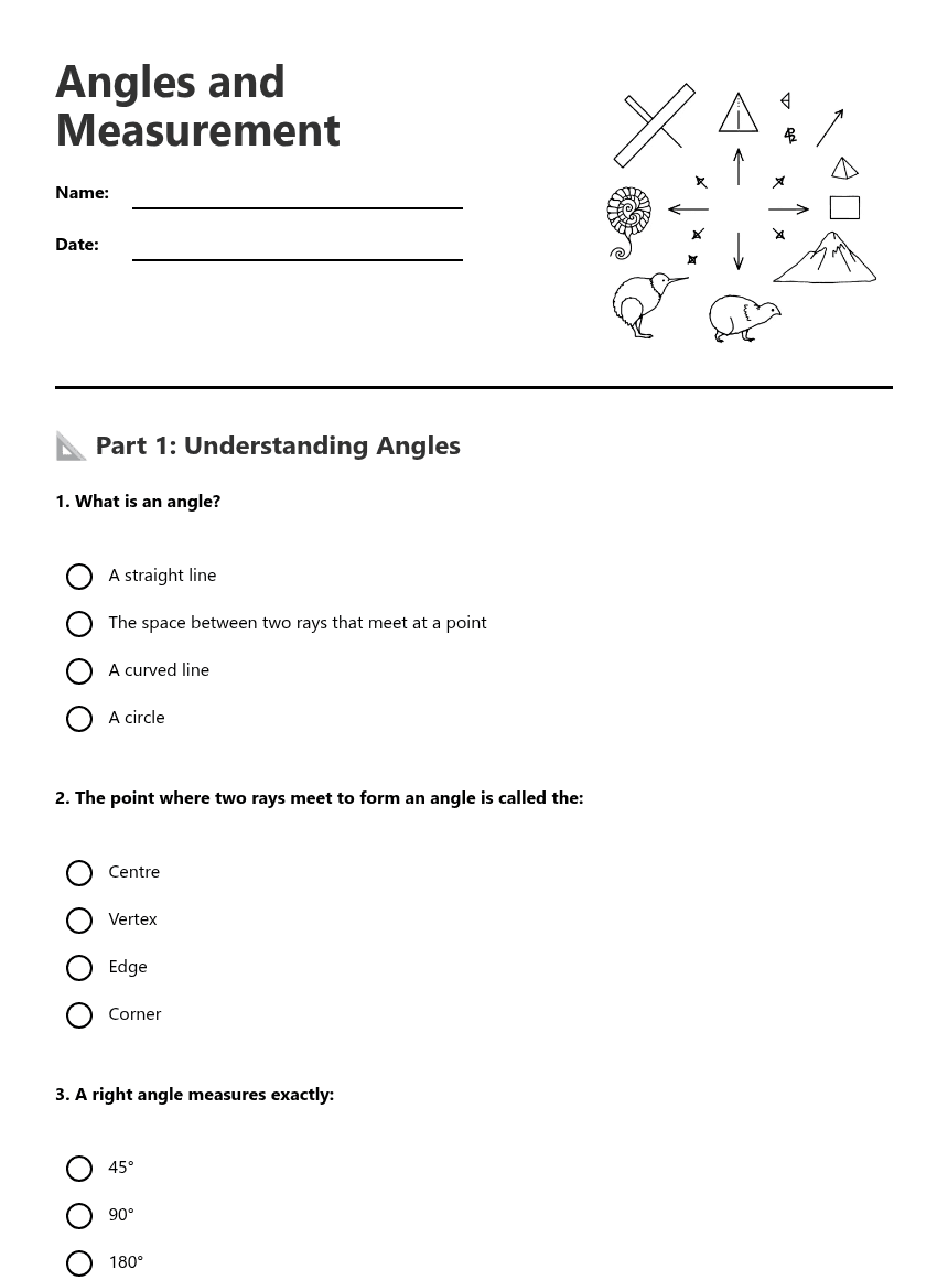 Angles and Measurement worksheet preview