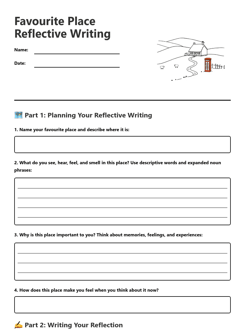 Favourite Place Reflective Writing worksheet preview