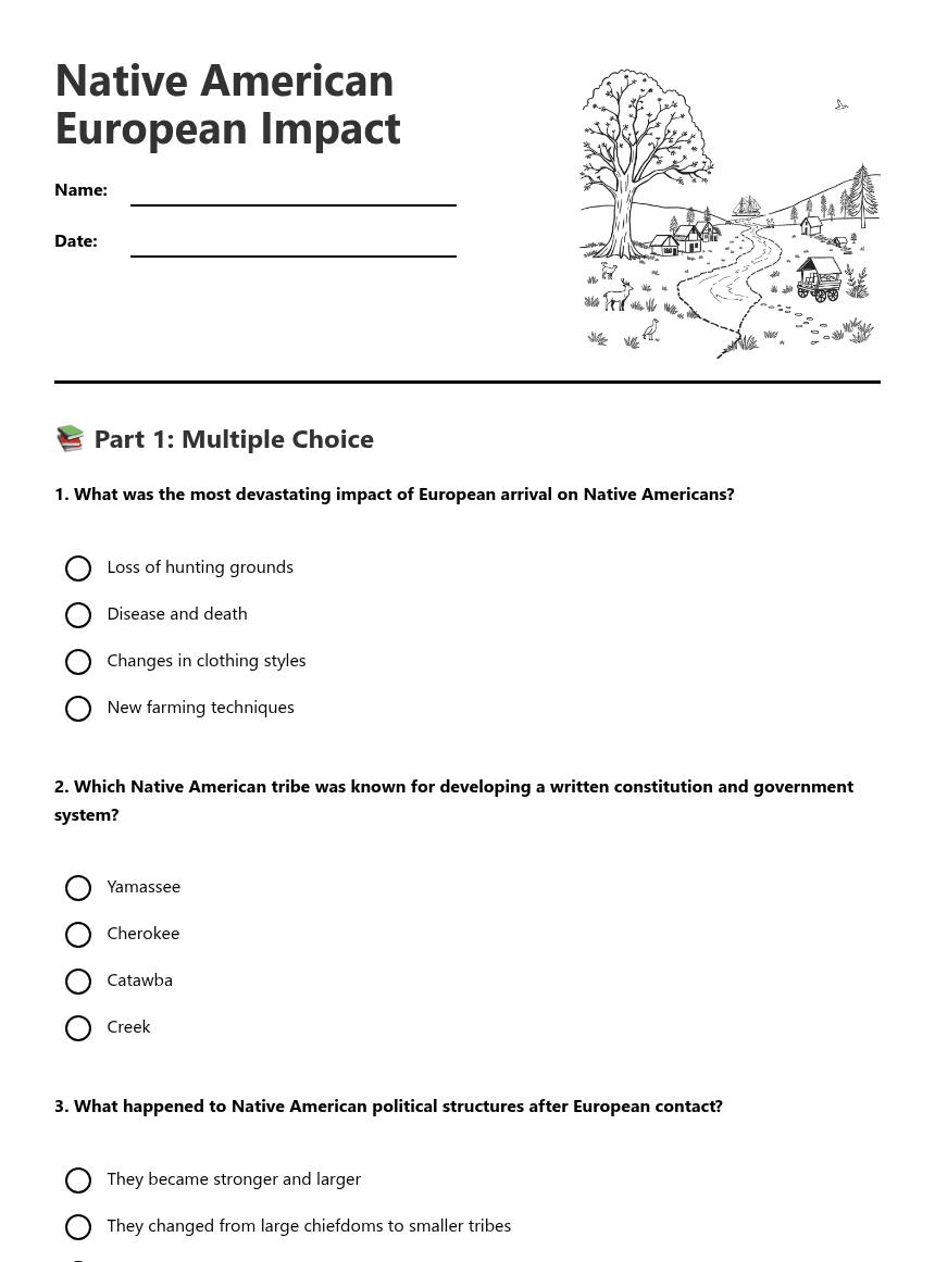 Native American European Impact worksheet preview