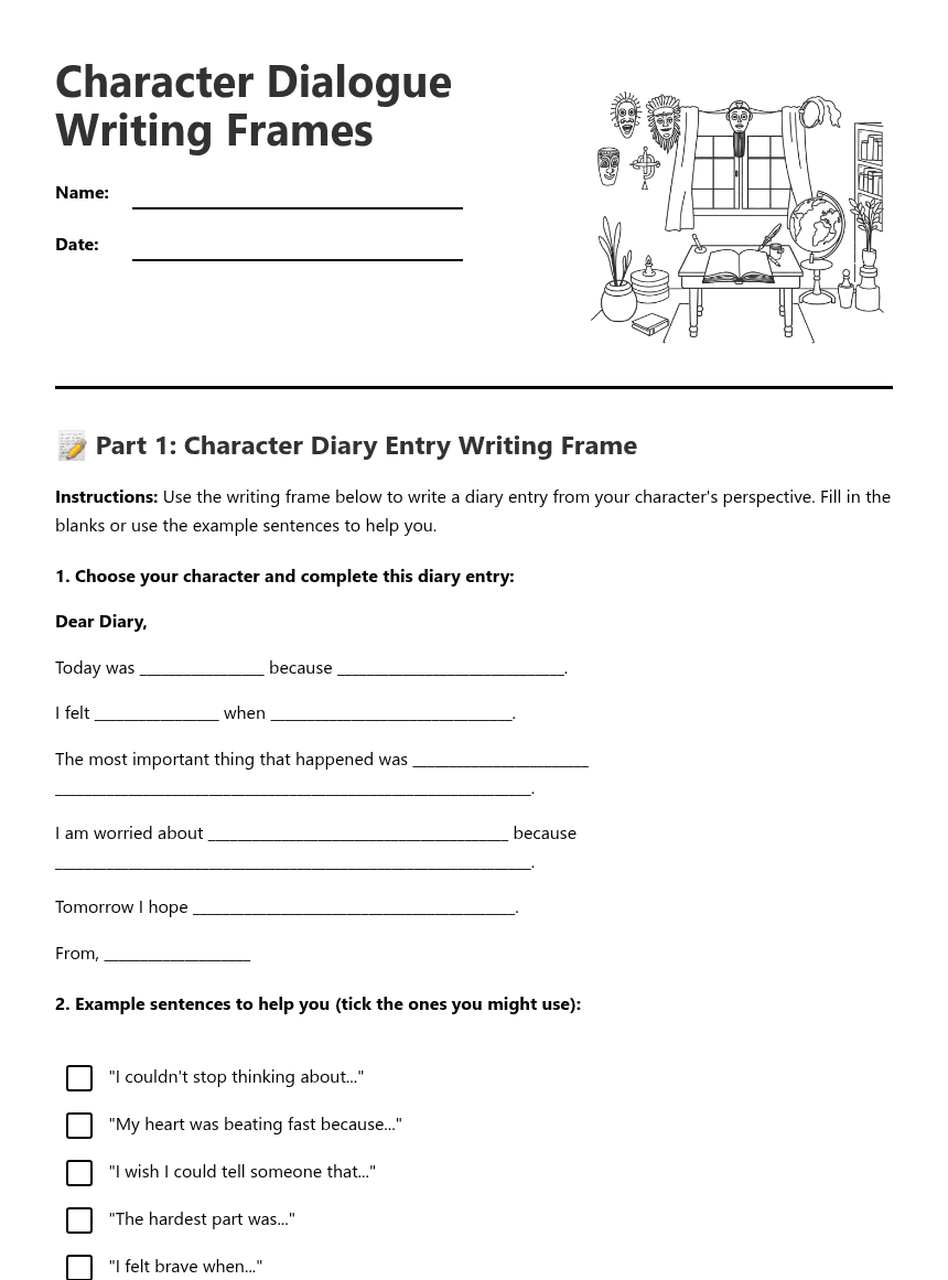 Character Dialogue Writing Frames worksheet preview