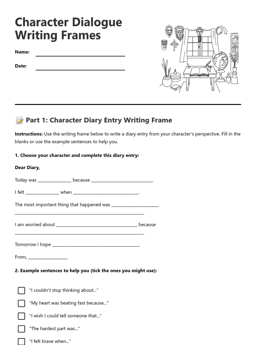 Character Dialogue Writing Frames