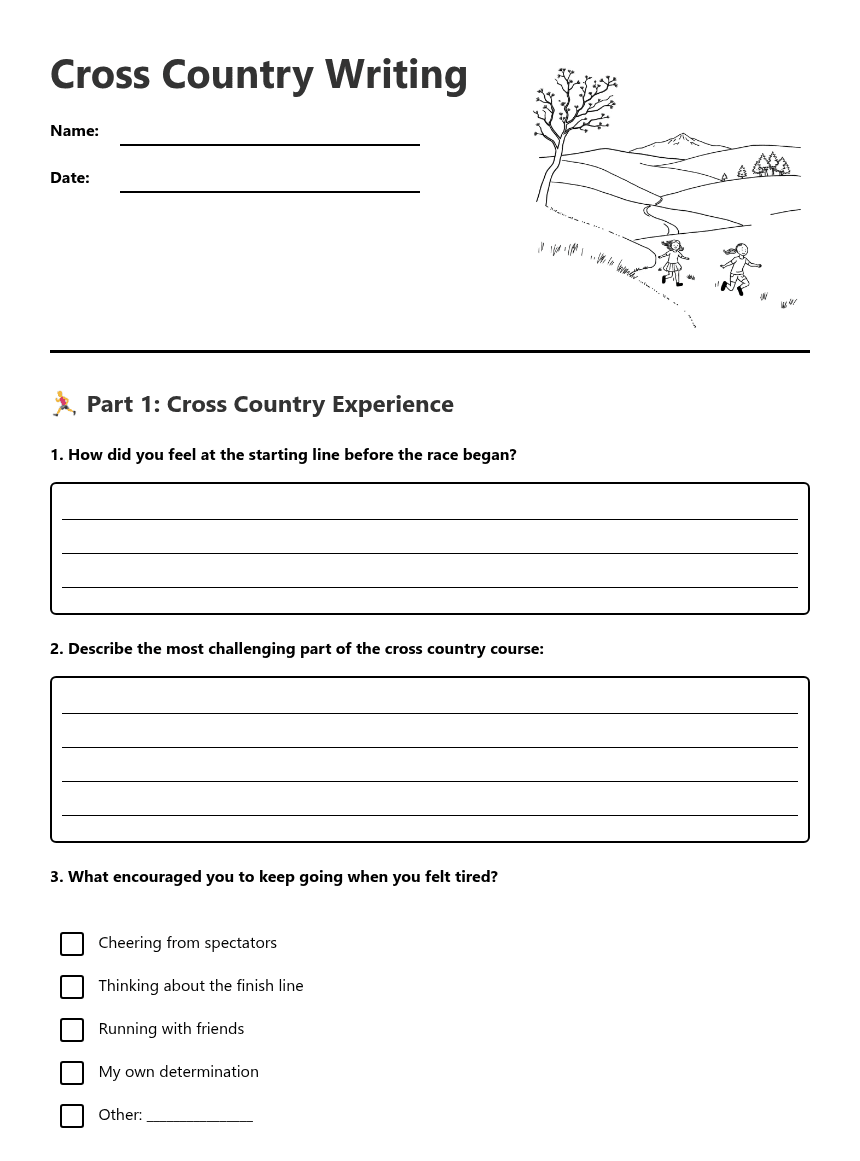 Cross Country Writing worksheet preview