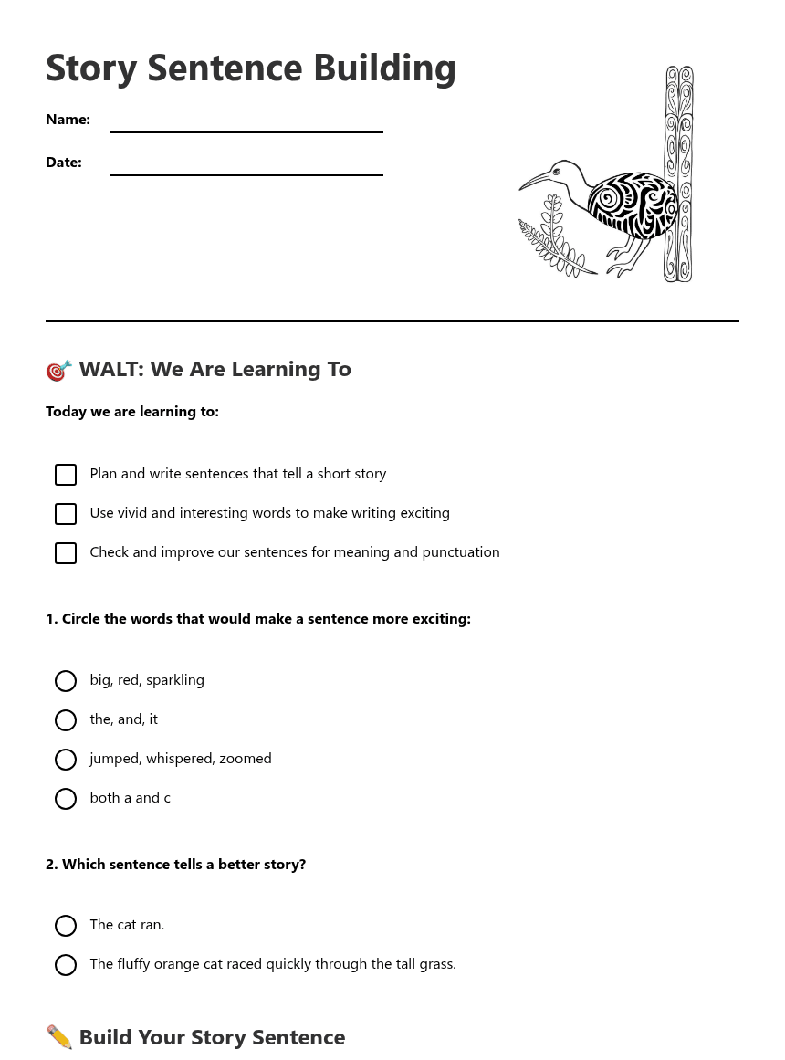 Story Sentence Building worksheet preview
