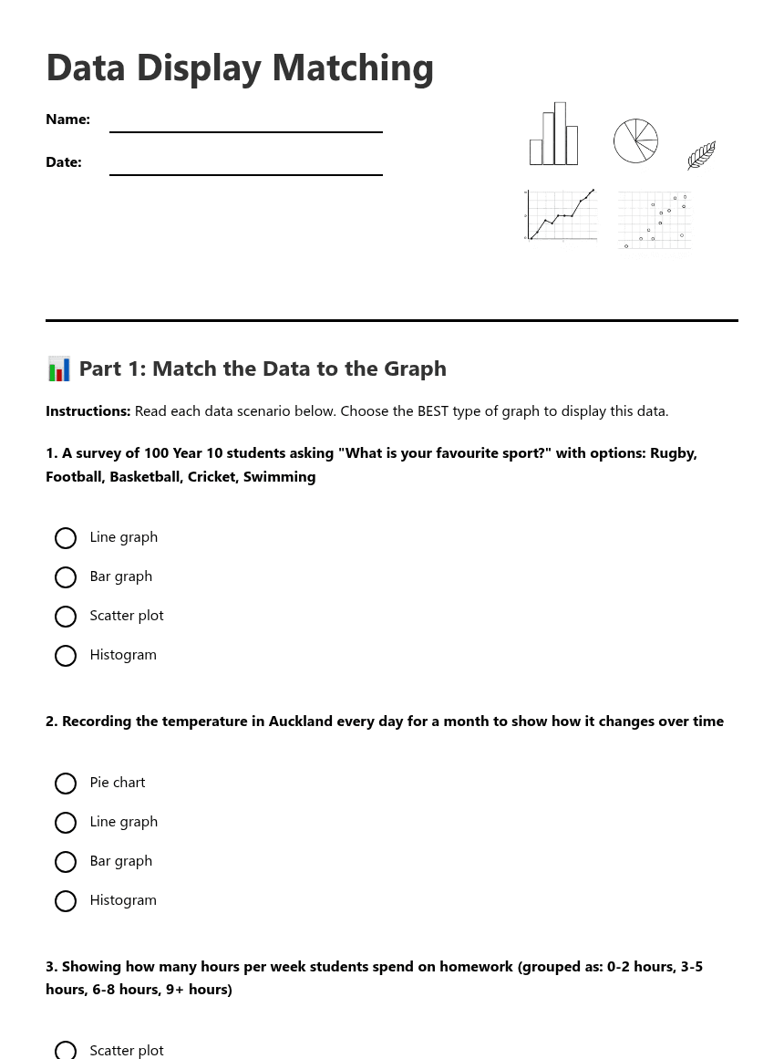 Data Display Matching worksheet preview