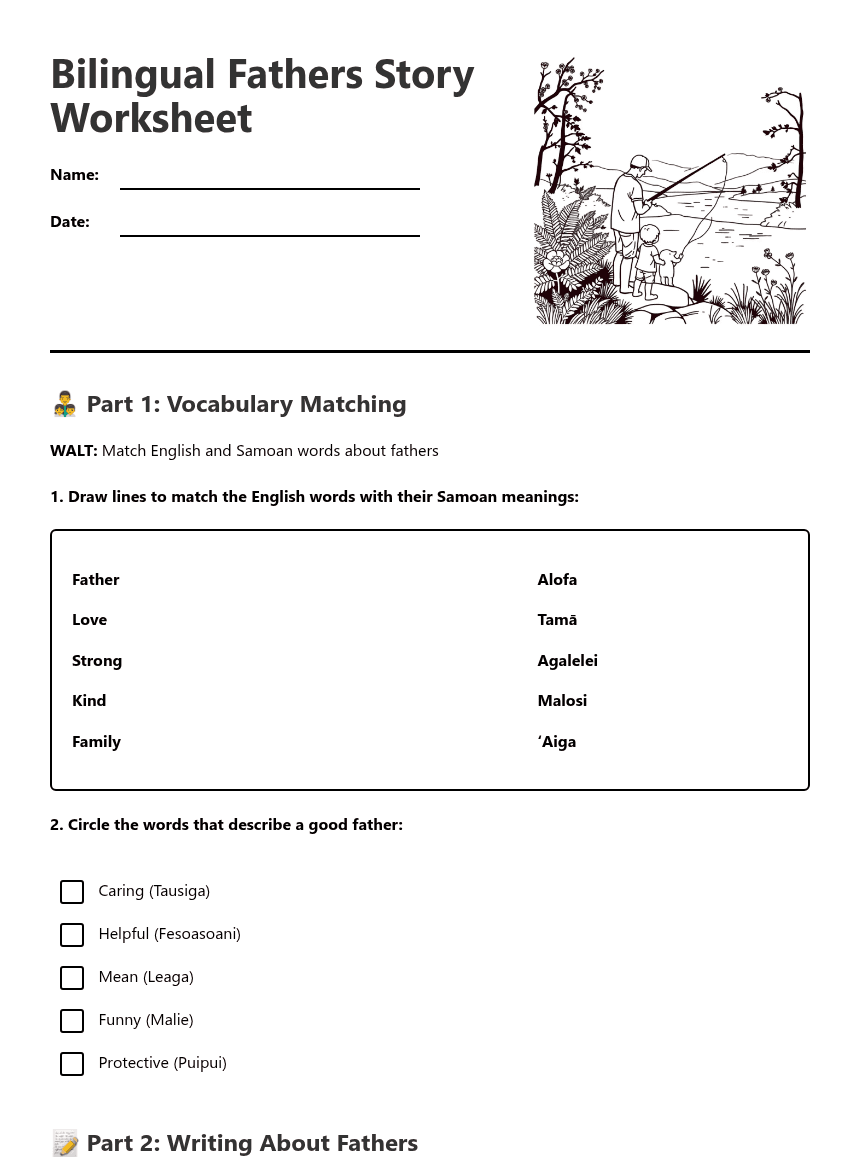 Bilingual Fathers Story Worksheet worksheet preview