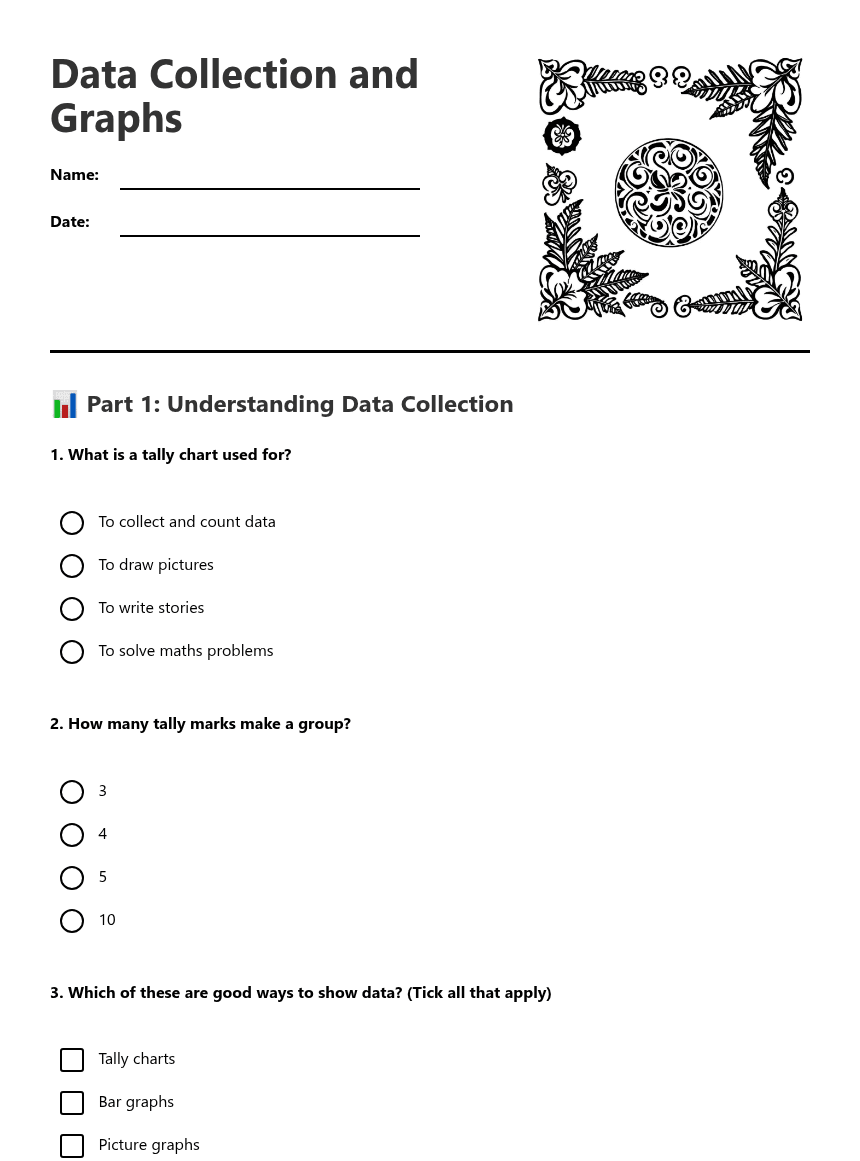 Data Collection and Graphs worksheet preview
